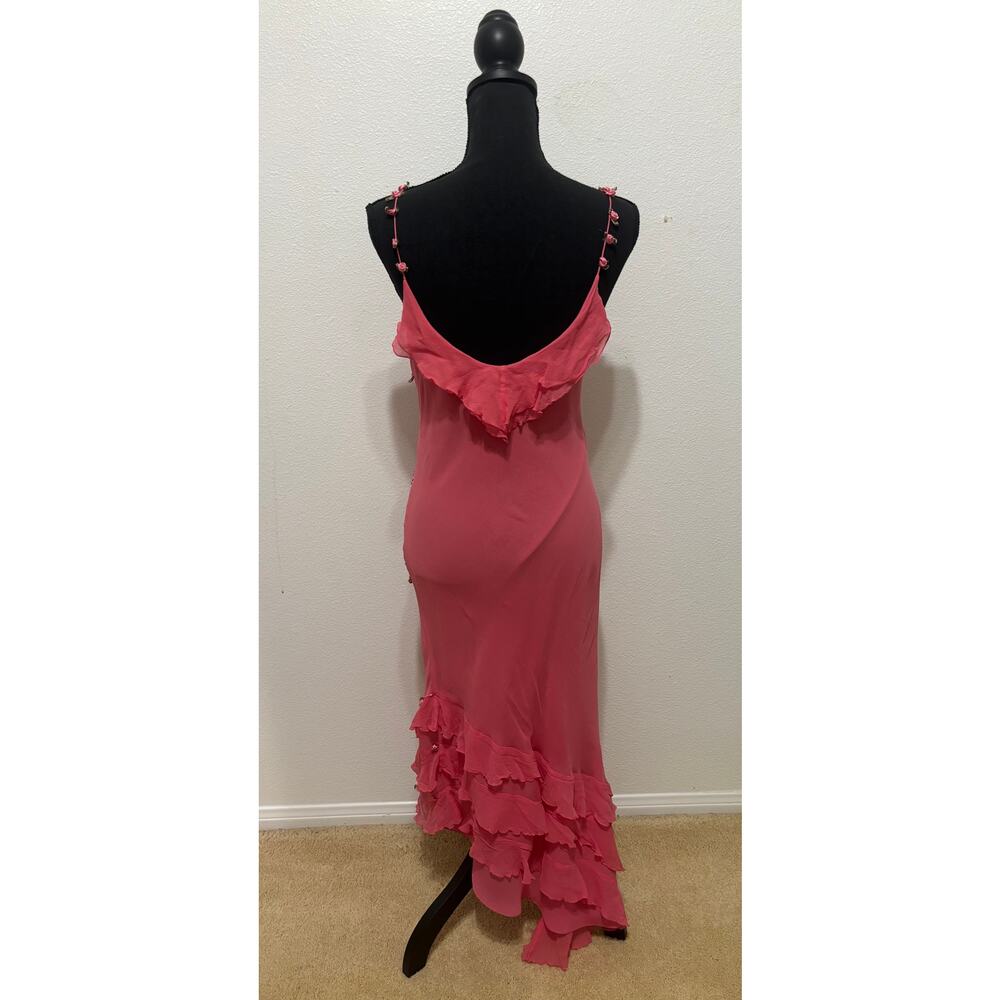 Vintage Pink Ice Rosette Asymmetrical Silk Dress - Picture 6 of 7